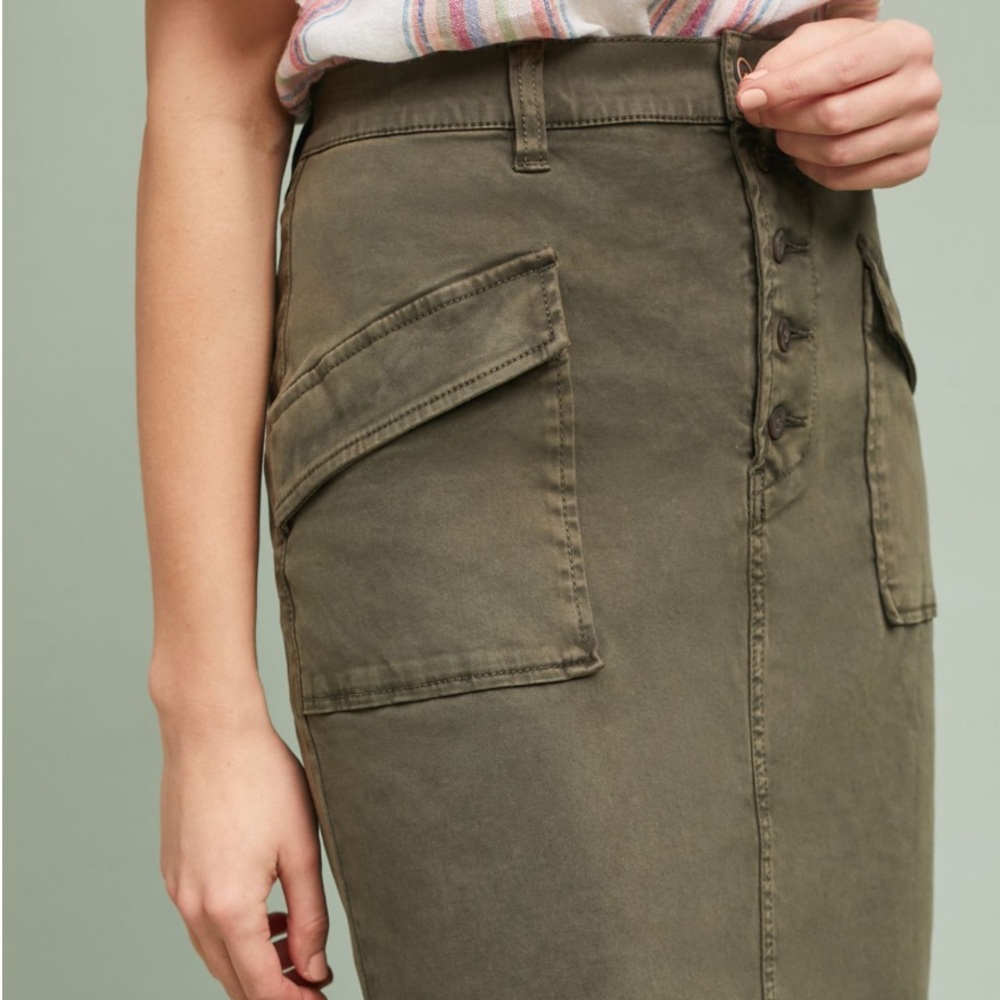 Anthro Pilcro Khaki Green Chino Skirt Sz 10 - Picture 3 of 10